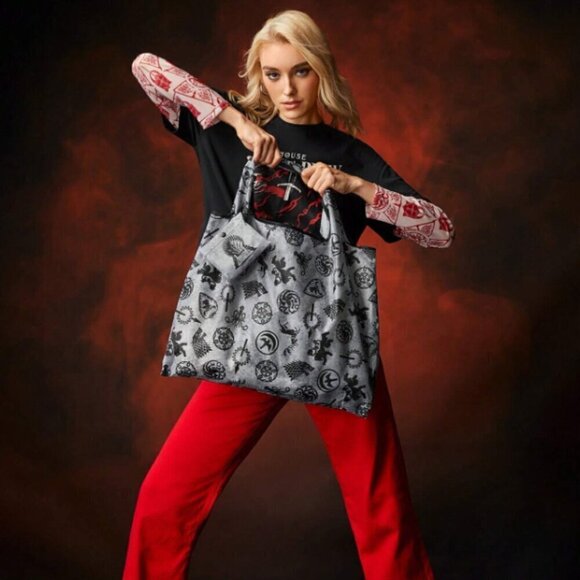 Game of Thrones Reusable Bag Shopping Tote Black Gray with Carry Bag - Picture 2 of 4